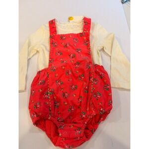 Baby Boden Girls Red Corduroy Floral Romper Cream Lace Top Set 18-24M NWT